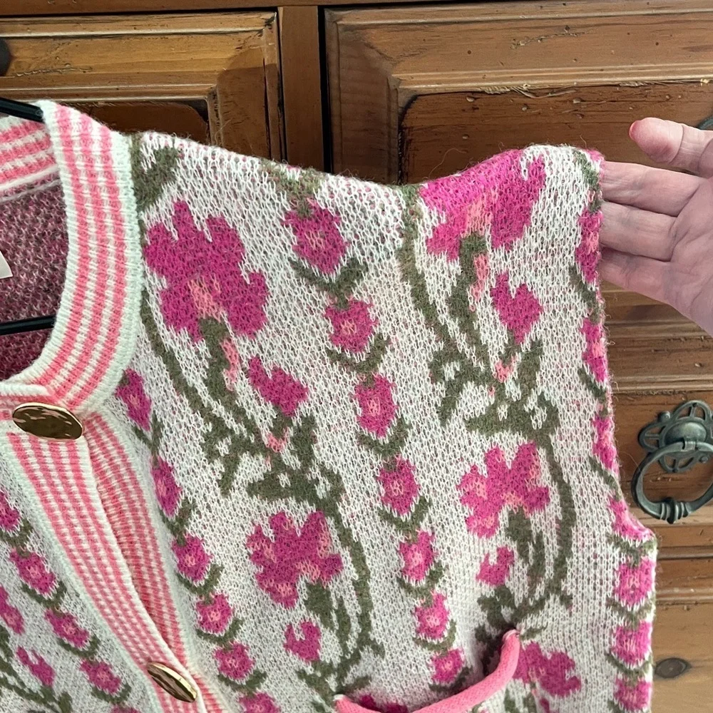 So Me Pink and White Patterned Sweater Size XL NWT - Picture 6 of 11